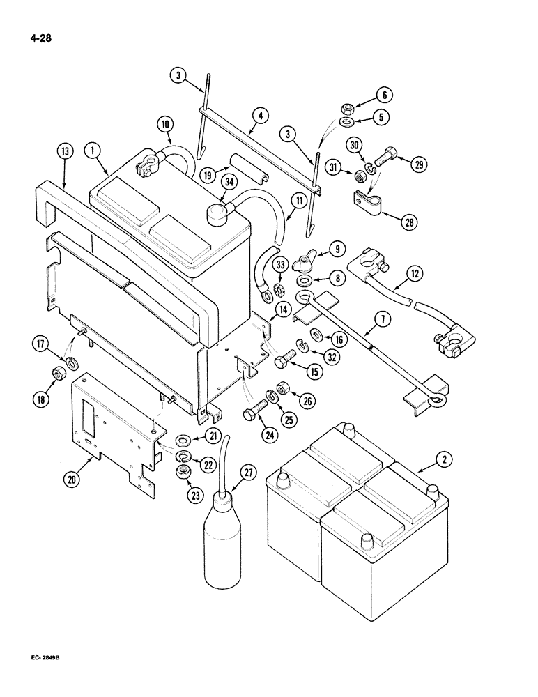 Схема запчастей Case IH 395 - (4-028) - BATTERY TRAY, BATTERY AND CABLES (04) - ELECTRICAL SYSTEMS