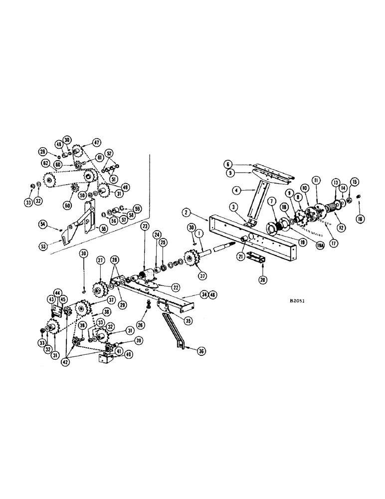 Схема запчастей Case IH F345 - (42) - MAIN DRIVE SHAFT, AUGER DRIVE IDLER, AND TIGHTENER (58) - ATTACHMENTS/HEADERS