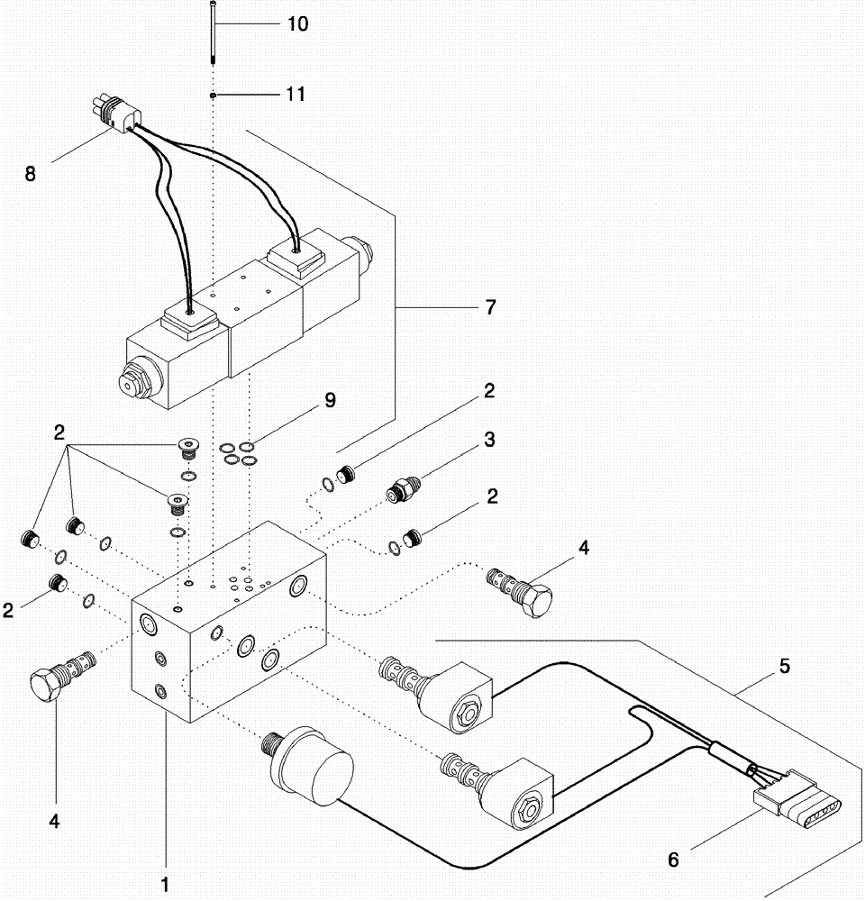 Схема запчастей Case IH 620 - (08-40) - ROW GUIDANCE HYDRAULIC MANIFOLD VALV E AND SWITCH ASSEMBLY (07) - HYDRAULICS