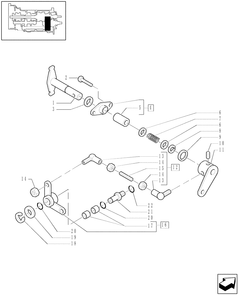 Схема запчастей Case IH MAXXUM 110 - (1.32.2[02]) - TRANSMISSION 12X12 - RANGE GEARSHIFT MECHANISM - LEVERS AND TIE-ROD (03) - TRANSMISSION