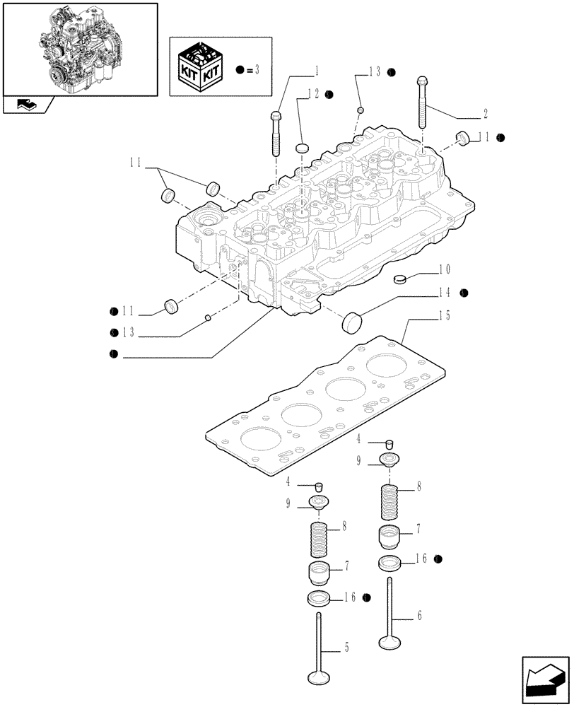 Схема запчастей Case IH MAXXUM 110 - (0.06.0) - CYLINDER HEAD & RELATED PARTS (STD + VAR.330003-332115) (01) - ENGINE