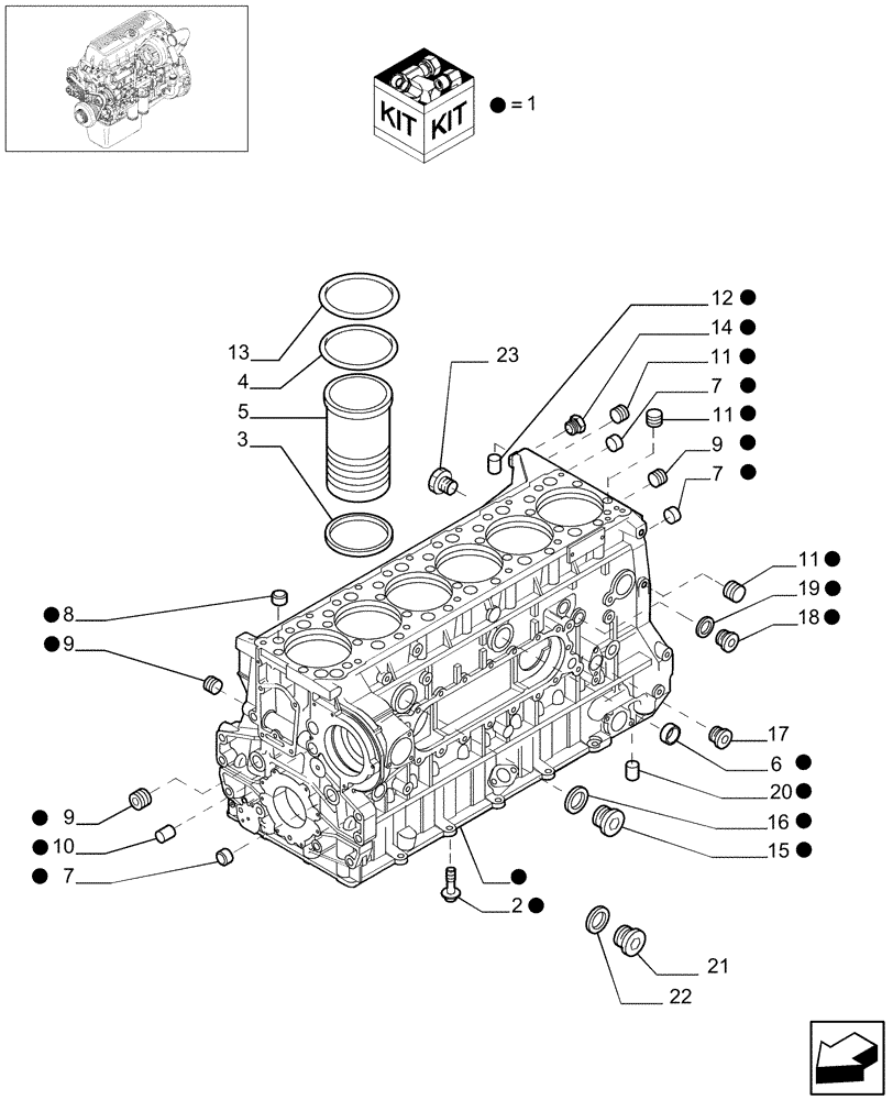 Схема запчастей Case IH 9010 - (10.001.04[03]) - CYLINDER BLOCK & RELATED PARTS - 9010 (10) - ENGINE