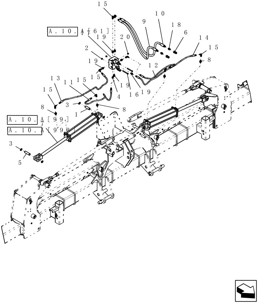 Схема запчастей Case IH 1200 - (A.10.A[36]) - HYDRAULIC SYSTEM - FRAME FOLD, 8 AND 12 ROW NARROW MOUNTED STACKERS ASN CBJ036001 A - Distribution Systems