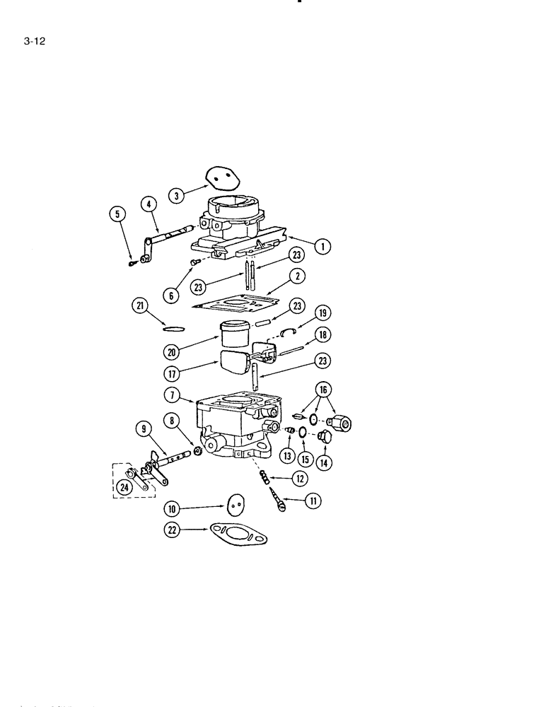 Схема запчастей Case IH 4000 - (3-12) - CABURETOR, C-258 GAS ENGINE, P.I.N. 4981 AND ABOVE (03) - FUEL SYSTEM