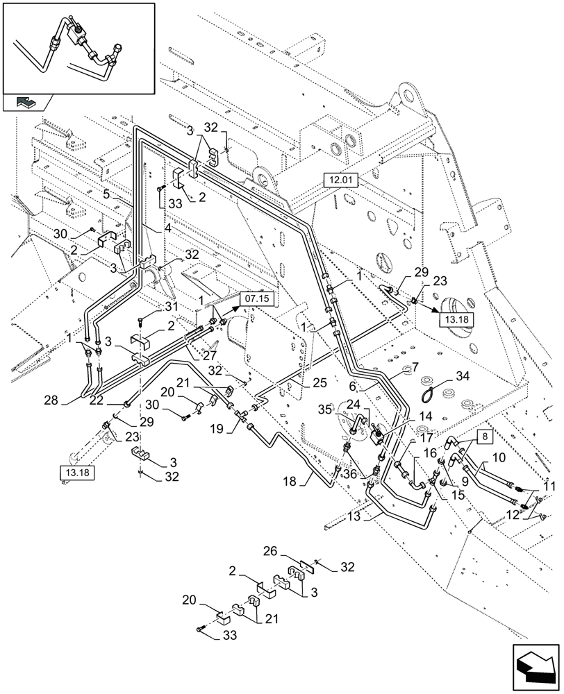 Схема запчастей Case IH LB333R - (07.07[01]) - HYDRAULICS KNIVES CROPCUTTER - ROTOR - C699 (07) - HYDRAULIC SYSTEM