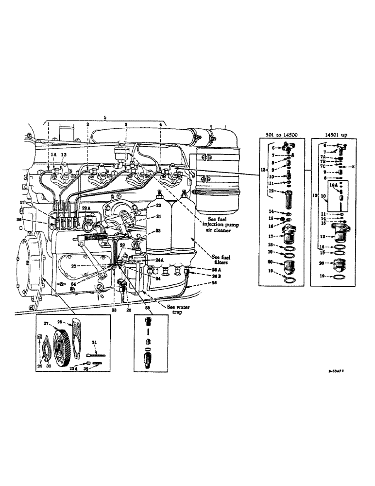 Схема запчастей Case IH FARMALL MV - (076) - DIESEL ENGINE, FUEL INJECTION PUMP NOZZLES, PIPES, GEAR AND CONNECTIONS (01) - ENGINE