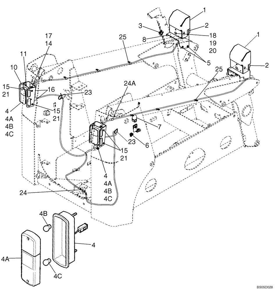 Схема запчастей Case IH 440 - (04-19) - ROAD LIGHTS AND MOUNTING - EUROPE (04) - ELECTRICAL SYSTEMS