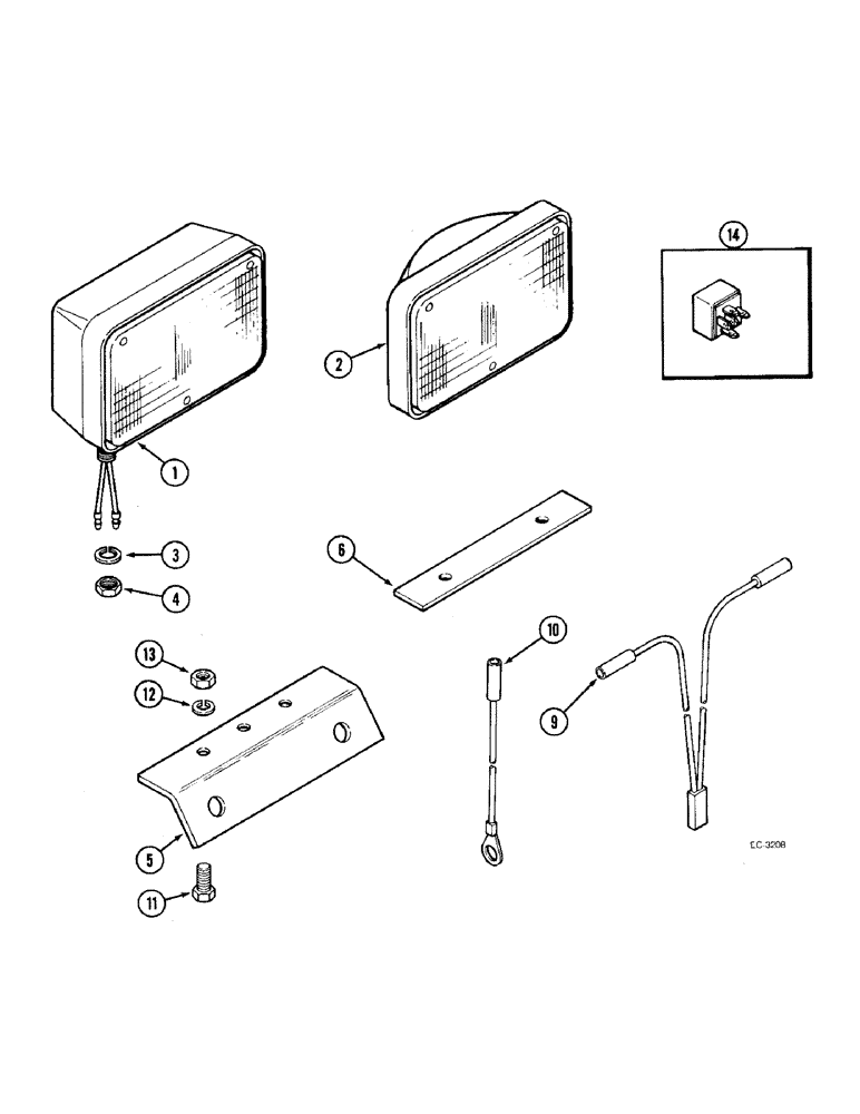 Схема запчастей Case IH 2096 - (4-054) - FLOOD LAMP ATTACHMENT, LOWER FRONT (04) - ELECTRICAL SYSTEMS