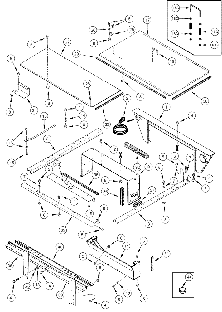 Схема запчастей Case IH 2555 - (09F-02) - SHIELDS, ENGINE AND RADIATOR - REAR ACCESS DOOR AND SUPPORTS (12) - CHASSIS