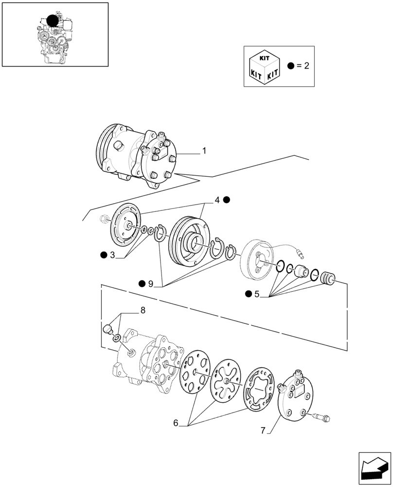 Схема запчастей Case IH JX90 - (1.94.2/01A) - (VAR.641-958) AIR CONDITIONING - COMPRESSOR (10) - OPERATORS PLATFORM/CAB