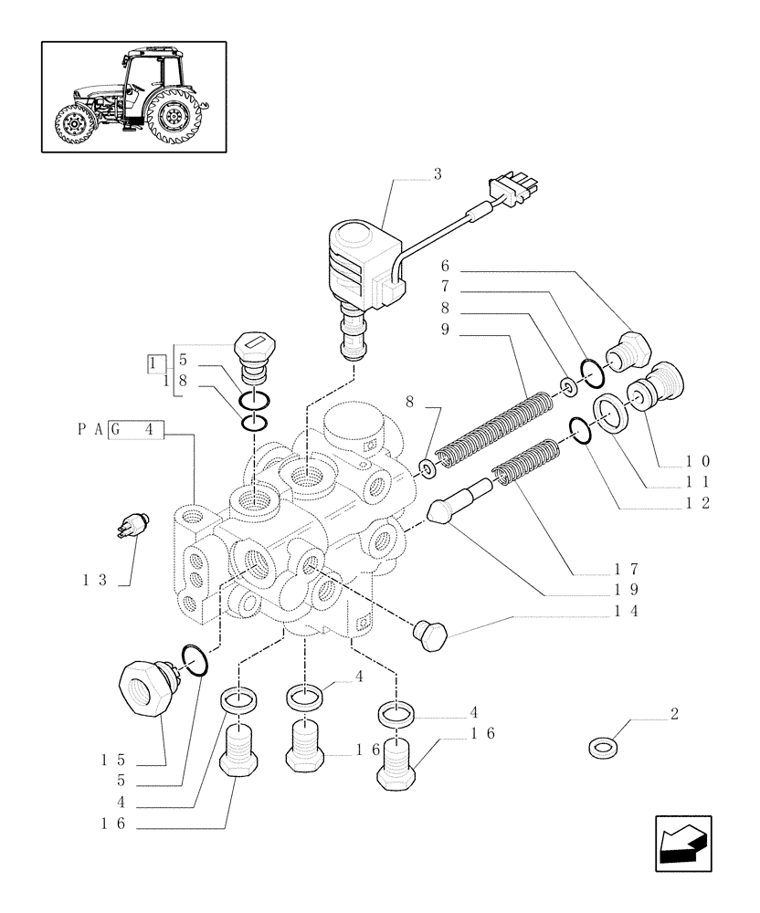 Схема запчастей Case IH JX1070C - (1.33.1/01[05]) - (VAR.006-307) 4WD ELECTRO-HYDRAULIC COUPLING - SOLENOID VALVE (04) - FRONT AXLE & STEERING