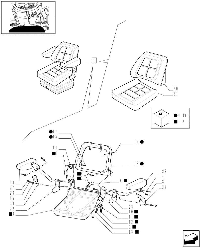 Схема запчастей Case IH JX70 - (1.92.85/03B[01]) - DELUXE SEAT WITH RETRACTABLE BELTS - BREAKDOWN - D5662 (10) - OPERATORS PLATFORM/CAB