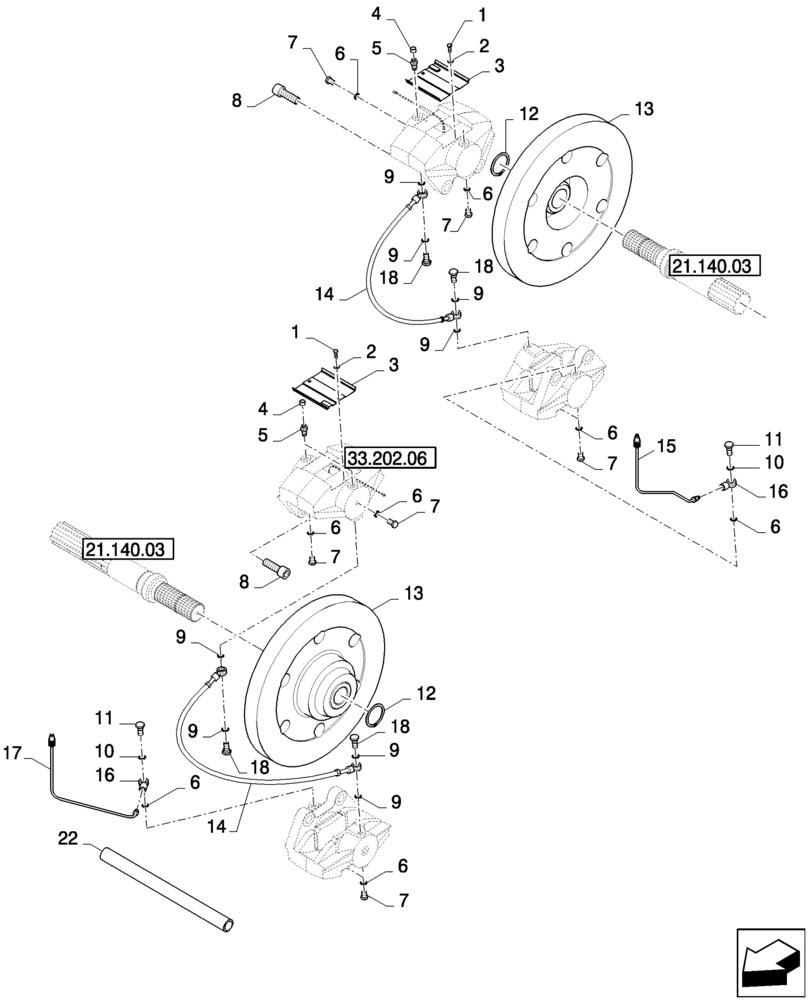 Схема запчастей Case IH 8010 - (33.202.05[02]) - SERVICE BRAKES - PIN HAJ202001 & AFTER - 7010/8010 (33) - BRAKES & CONTROLS