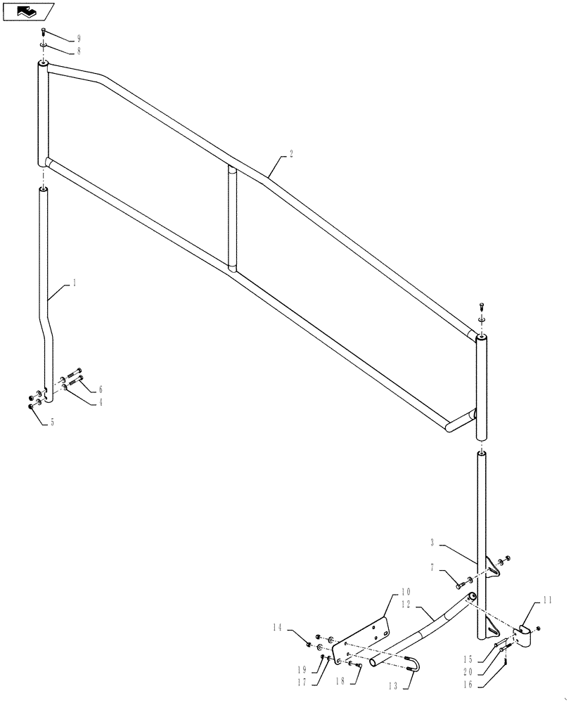 Схема запчастей Case IH 4420 - (04-035) - HANDRAIL GROUP, MID PIVOT, 120’ BOOM Suspension & Frame