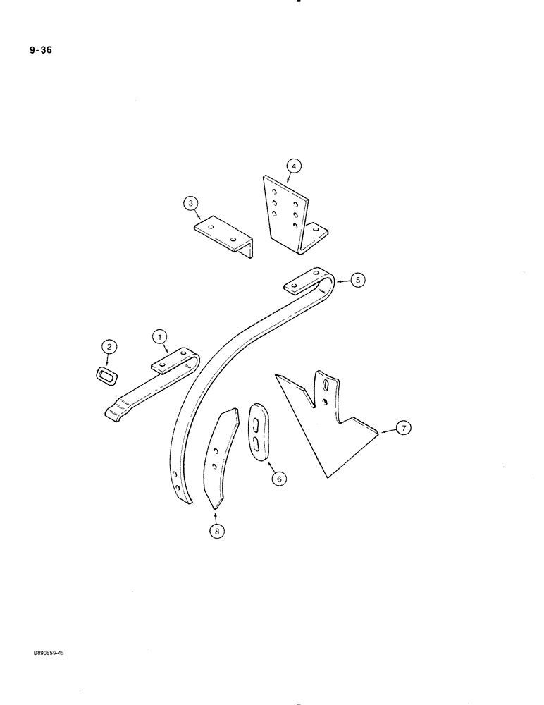 Схема запчастей Case IH 350 - (9-36) - CENTER SHANK ATTACHMENT, STANDARD BOLT RETAINED SUPPORT BRACKET (09) - CHASSIS/ATTACHMENTS