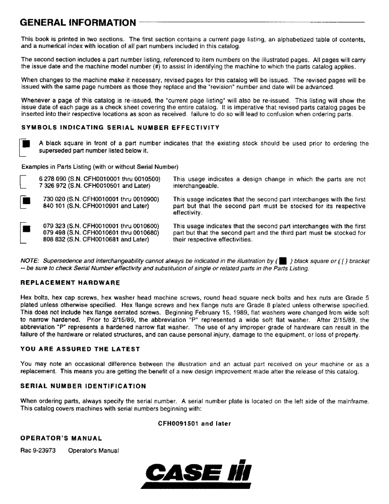 Схема запчастей Case IH 8309 - (1-1) - GENERAL INFORMATION (05) - SERVICE & MAINTENANCE