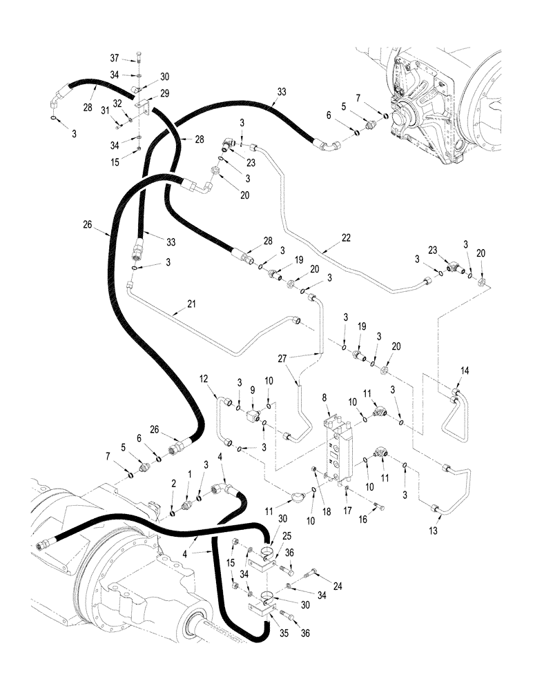 Схема запчастей Case IH STEIGER 335 - (08-07) - AXLE HYDRAULICS - AIR AND LUBRICATION CIRCUIT, WITHOUT ACCUSTEER (08) - HYDRAULICS