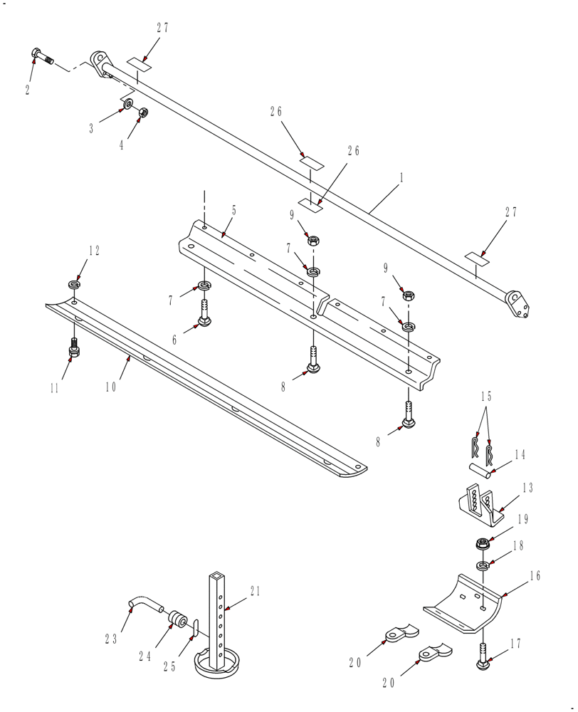 Схема запчастей Case IH HDX181 - (001) - HEADER PUSH BAR, JACK & SKID SHOES (58) - ATTACHMENTS/HEADERS