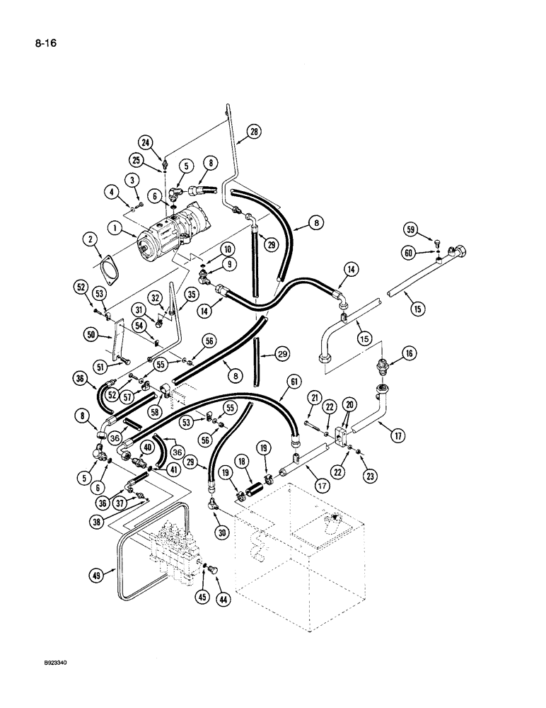 Схема запчастей Case IH 9250 - (8-016) - HYDRAULIC SYSTEM, PUMP TO CONTROL VALVE, PRIOR TO P.I.N. JCB0028400, 9250 TRACTOR (08) - HYDRAULICS