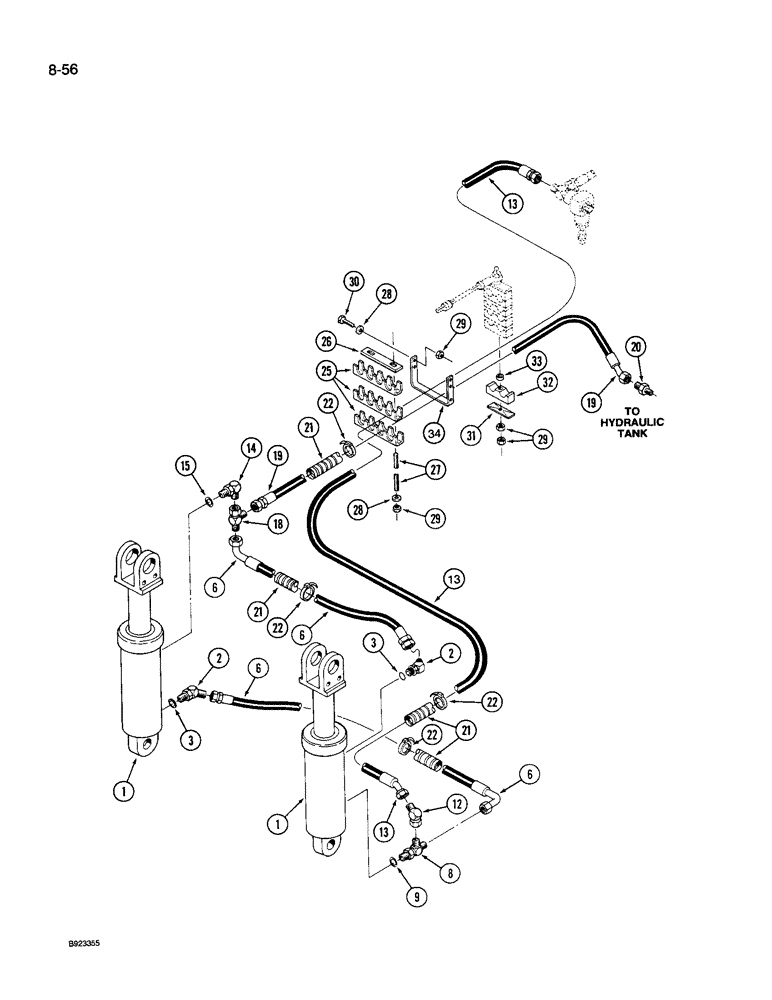 Схема запчастей Case IH 9250 - (8-056) - THREE POINT HITCH HYDRAULICS, LIFT CYLINDERS AND LINES, ELECTRONIC CONTROLLED, 9250 TRACTOR (08) - HYDRAULICS