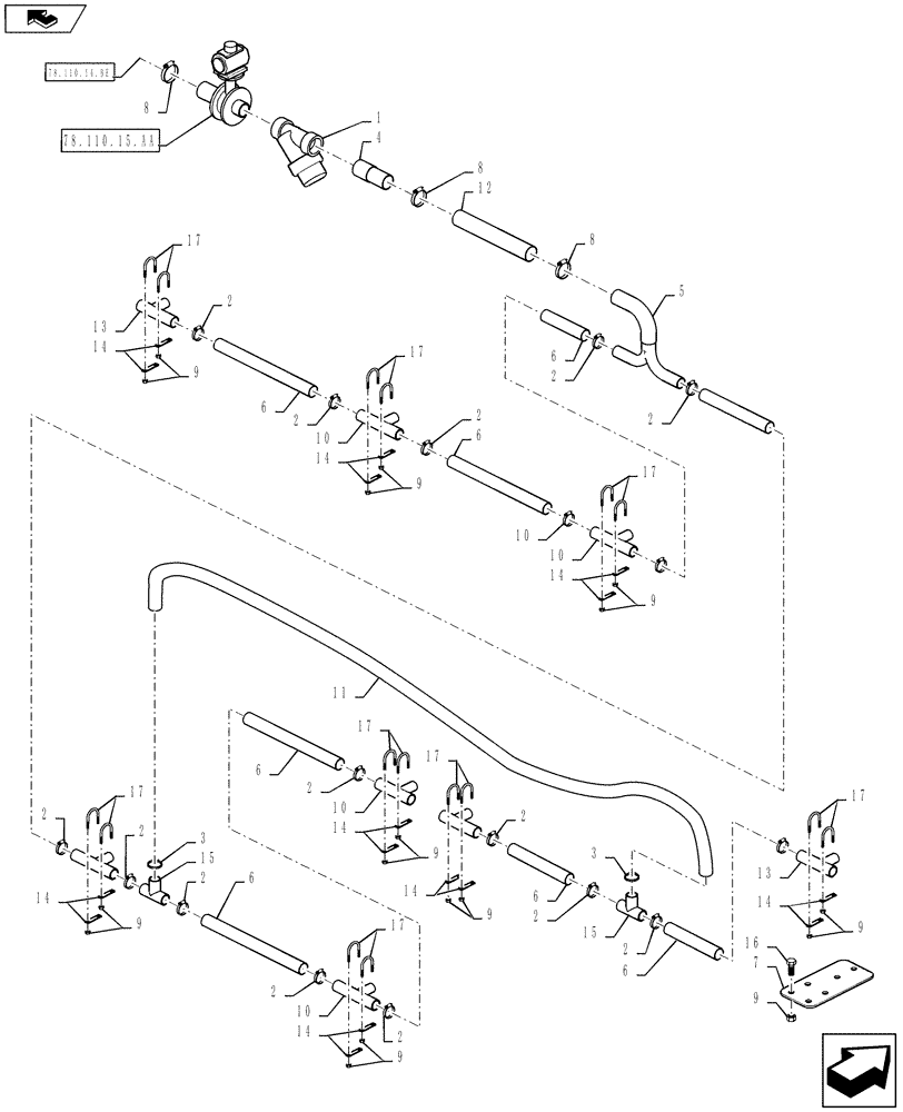Схема запчастей Case IH 610 - (78.110.14.BF) - BOOM PLUMBING, 70 BOOM, 60" SPACING, RH BOOM (78) - SPRAYING