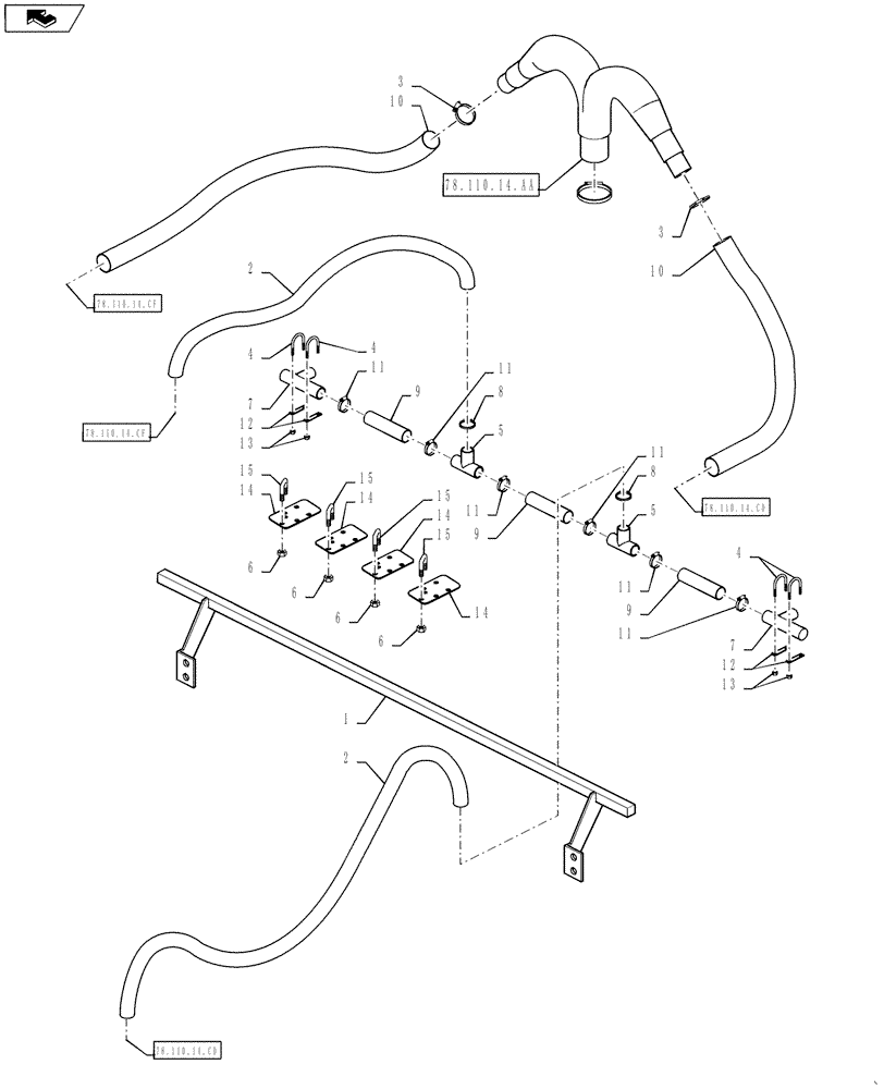 Схема запчастей Case IH 610 - (78.110.14.CE) - BOOM PLUMBING, 60/85 BOOM, 60" SPACING, CENTER SECTION (78) - SPRAYING