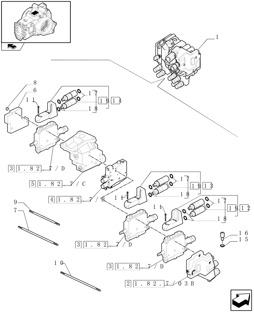 Схема запчастей Case IH PUMA 195 - (1.82.7/03A) - 3 X MECHANICAL BOSCH REMOTES (07) - HYDRAULIC SYSTEM