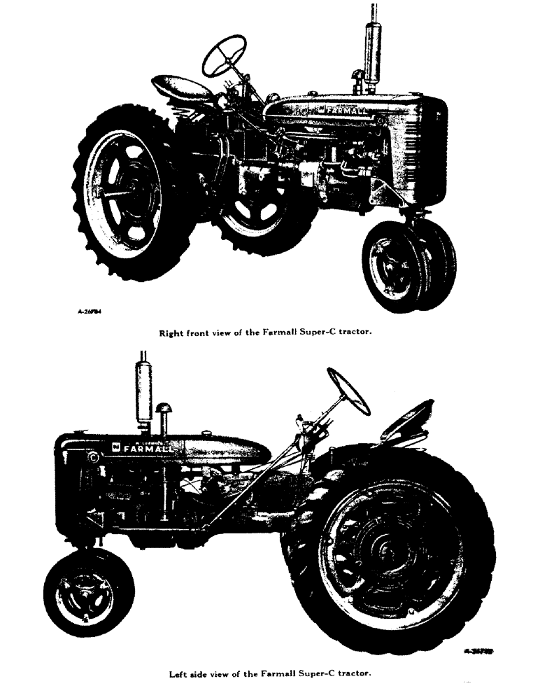 Схема запчастей Case IH SUPER C - (003) - RIGHT FRONT VIEW AND LEFT SIDE VIEW OF THE FARMALL SUPER -C TRACTOR (00) - GENERAL