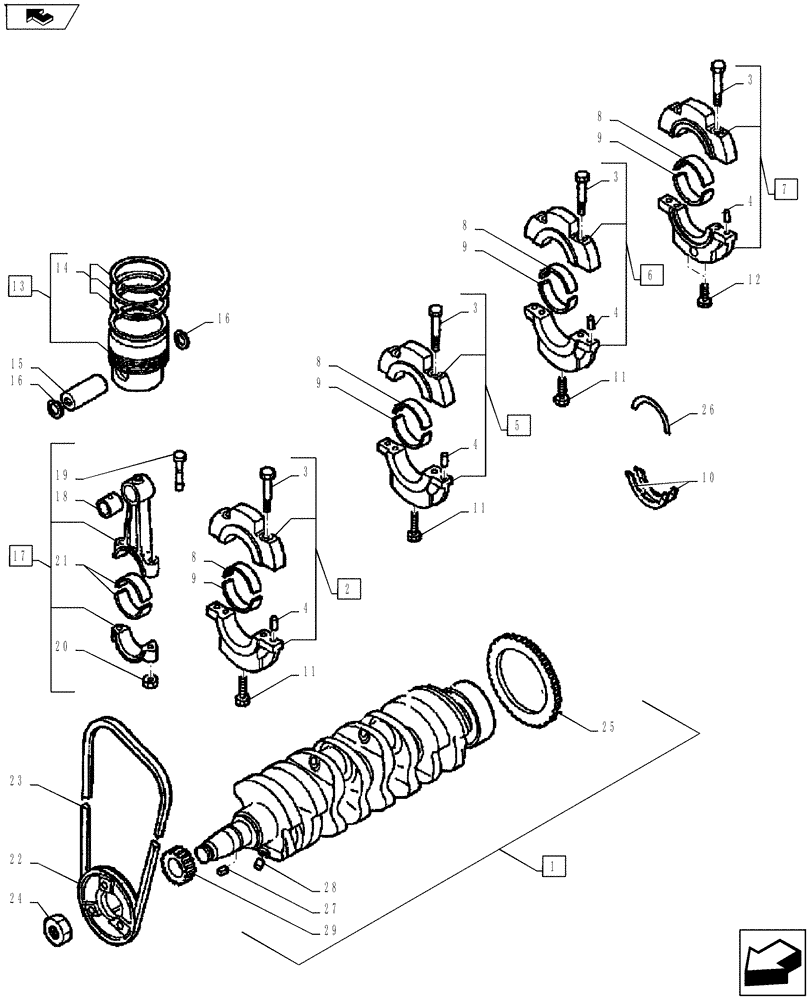 Схема запчастей Case IH FARMALL 55A - (10.103.02) - CRANKSHAFT & PISTONS (10) - ENGINE