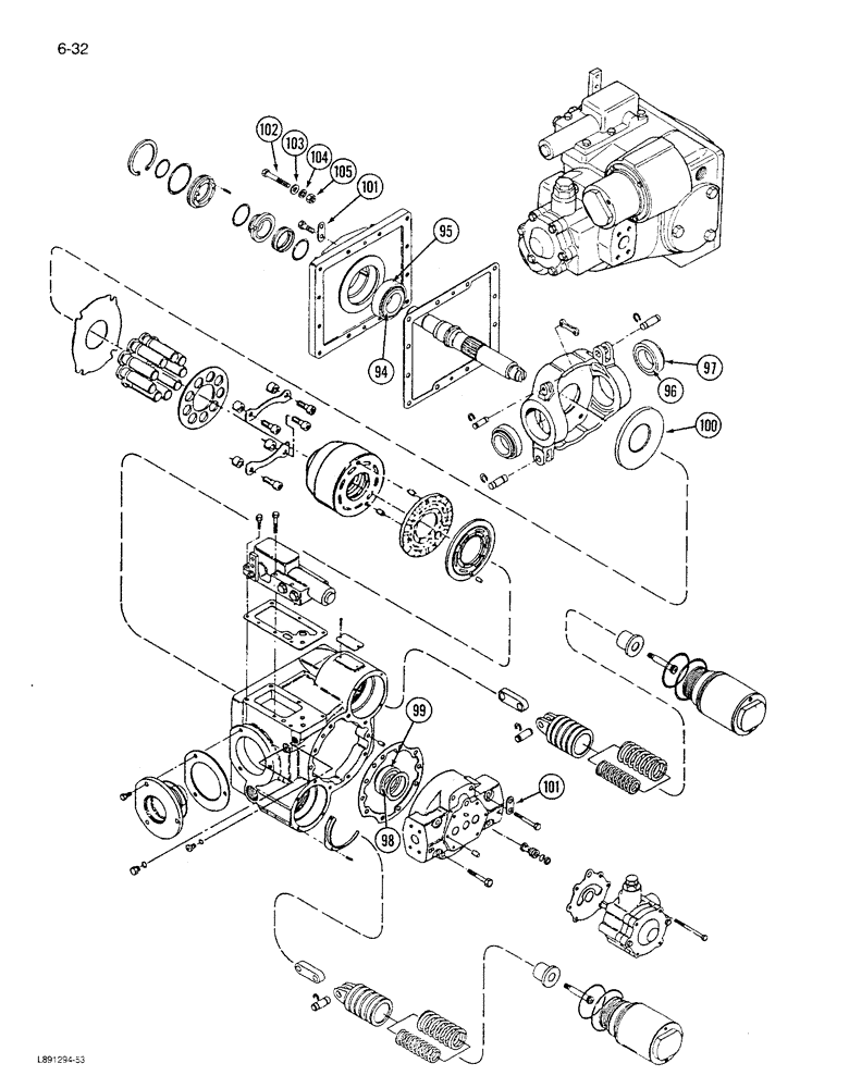 Схема запчастей Case IH 1680 - (6-032) - HYDROSTATIC PUMP ASSEMBLY, W/ SINGLE & DUAL SPEED MOTOR, CORN, GRAIN, AND RICE COMBINE, (CONTD) (03) - POWER TRAIN