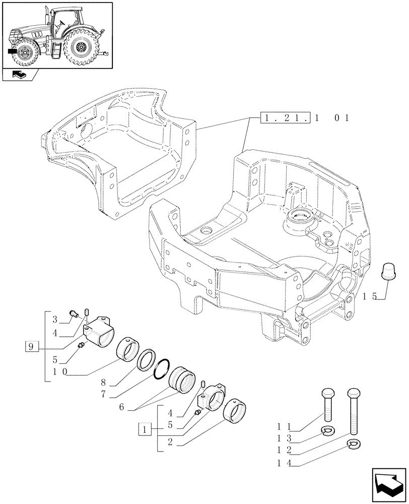 Схема запчастей Case IH PUMA 210 - (1.21.1[02]) - FRONT AXLE TRUNNIONS (03) - TRANSMISSION