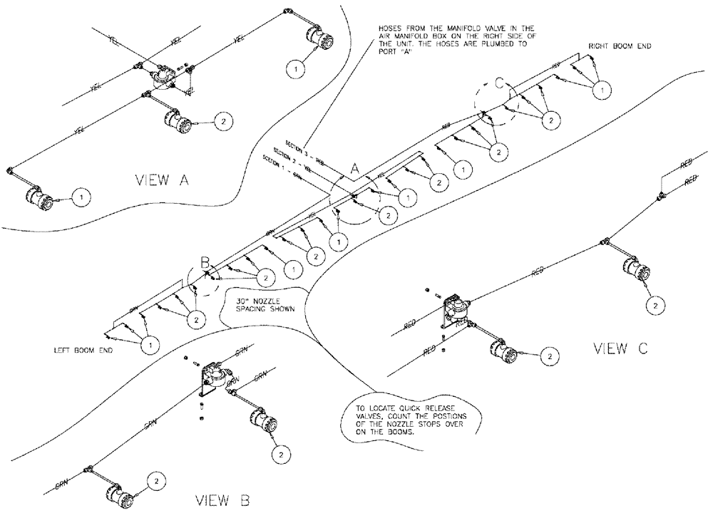 Схема запчастей Case IH 610 - (05-030) - NOZZLE STOP, 70 BOOM, 3 SECTION, 30" SPACING Liquid Plumbing