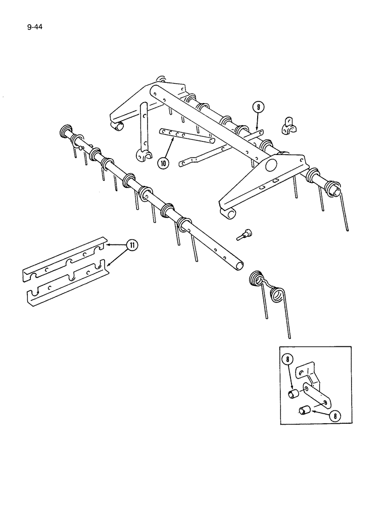 Схема запчастей Case IH 365 - (9-44) - MULCHER, TWO BAR COIL TINE, HEAVY DUTY, FRAME AND TOOTH BAR, MACHINES BUILT PRIOR TO P.I.N. 10371 (09) - CHASSIS/ATTACHMENTS