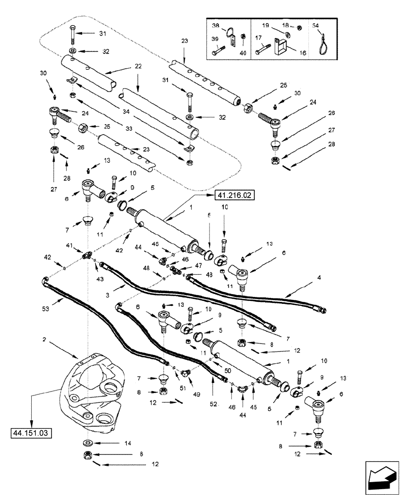 Схема запчастей Case IH 2588 - (41.216.04) - STEERING CYLINDER AND TIE ROD - POWER GUIDE AXLE - DUAL STEERING CYLINDER (41) - STEERING