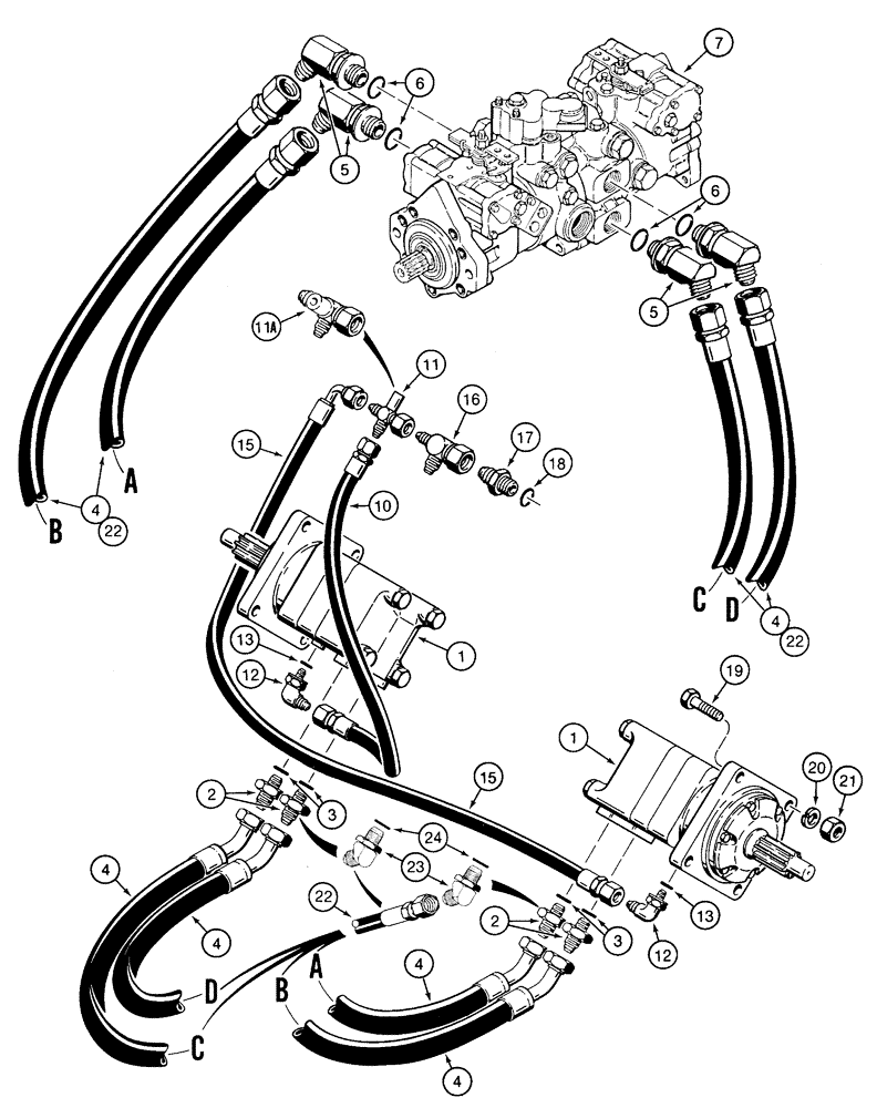 Схема запчастей Case IH 1835C - (8-26) - HYDROSTATIC DRIVE HYDRAULIC CIRCUIT TANDEM PUMP TO DRIVE MOTORS (08) - HYDRAULICS