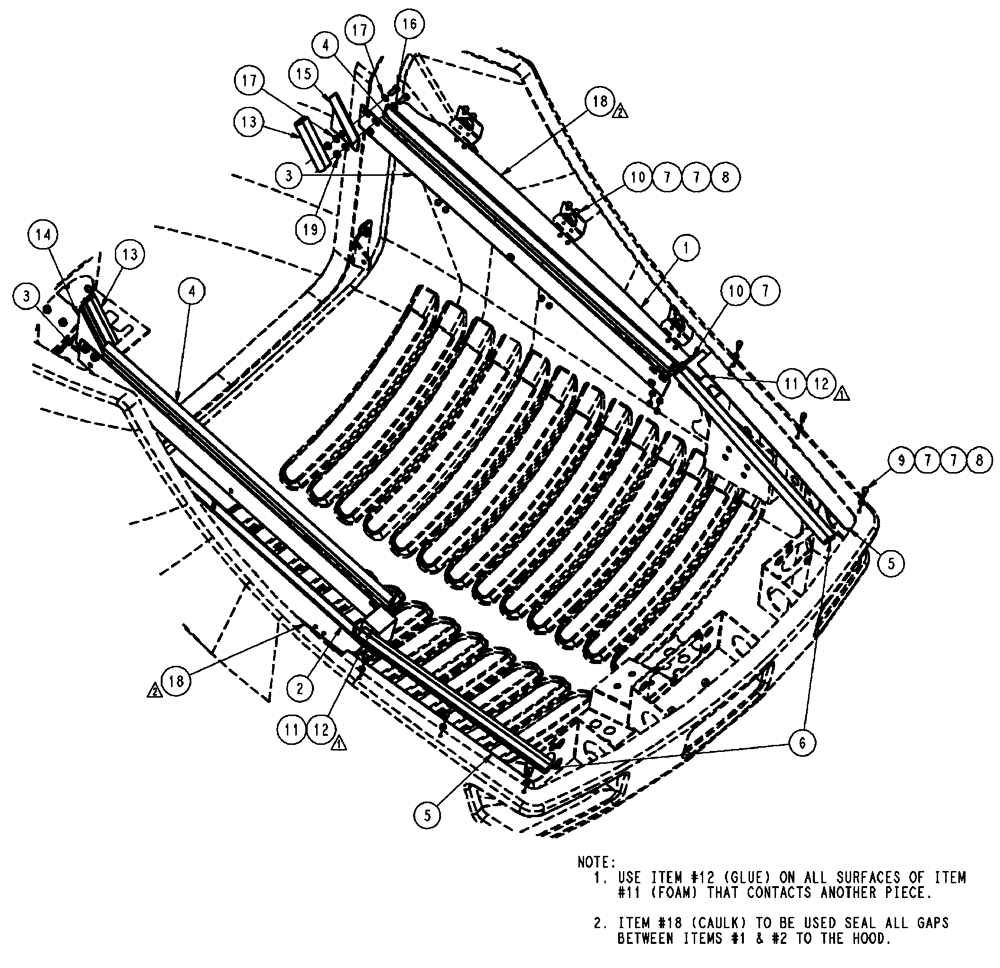 Схема запчастей Case IH FLX3510 - (04-018) - BAFFLE GROUP, HOOD/AIR SCREEN/RADIATOR Frame & Suspension