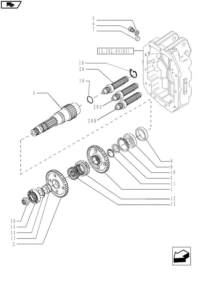 Схема запчастей Case IH MAGNUM 180 - (14.102.04[01]) - PTO 540/1000 RPM, SHAFT & GEARS, WITH POWERSHIFT TRANSMISSION (14) - MAIN GEARBOX & DRIVE