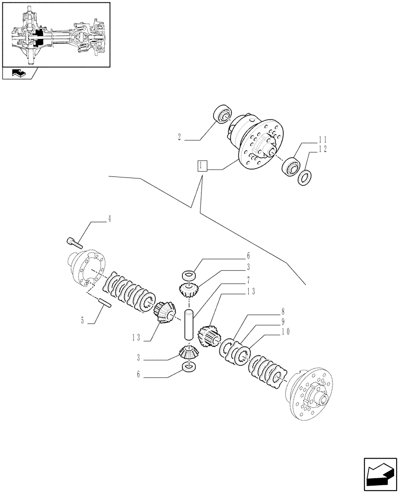 Схема запчастей Case IH FARMALL 90 - (1.40.1/07) - STANDARD FRONT AXLE W/LIMITED SLIP DIFF, W/ FRONT BRAKES - DIFFERENTIAL (VAR.335324-336324-743907-743552) (04) - FRONT AXLE & STEERING