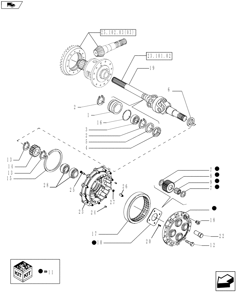 Схема запчастей Case IH MAGNUM 190 - (25.108.03) - FRONT AXLE PLANETARIES & HUB, MFD, CLASS 4 AXLE (25) - FRONT AXLE SYSTEM