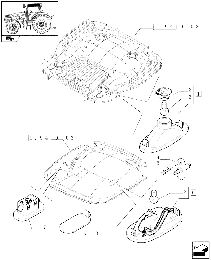 Схема запчастей Case IH PUMA 195 - (1.75.6[02]) - CAB INTERNAL AND EXTERNAL LIGHTING (06) - ELECTRICAL SYSTEMS