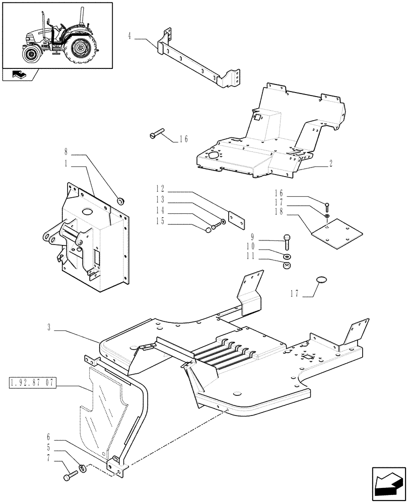 Схема запчастей Case IH FARMALL 80 - (1.92.87[04]) - MUDGUARDS AND FOOTBOARDS - L/CAB - C6752 (10) - OPERATORS PLATFORM/CAB