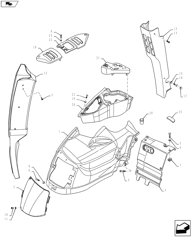 Схема запчастей Case IH PUMA 160 - (90.160.03) - CONTROL COVERS - RIGHT SIDE (90) - PLATFORM, CAB, BODYWORK AND DECALS