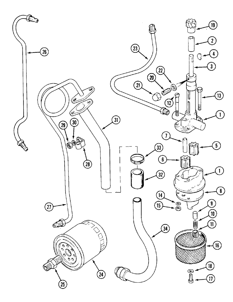 Схема запчастей Case IH 1394 - (2-24) - OIL PUMP, FILTER AND TUBES (02) - ENGINE