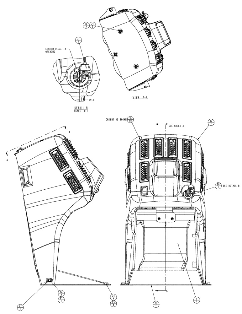 Схема запчастей Case IH SPX4410 - (01-009[01]) - FRONT CONSOLE, HVAC ASSEMBLY Cab Interior