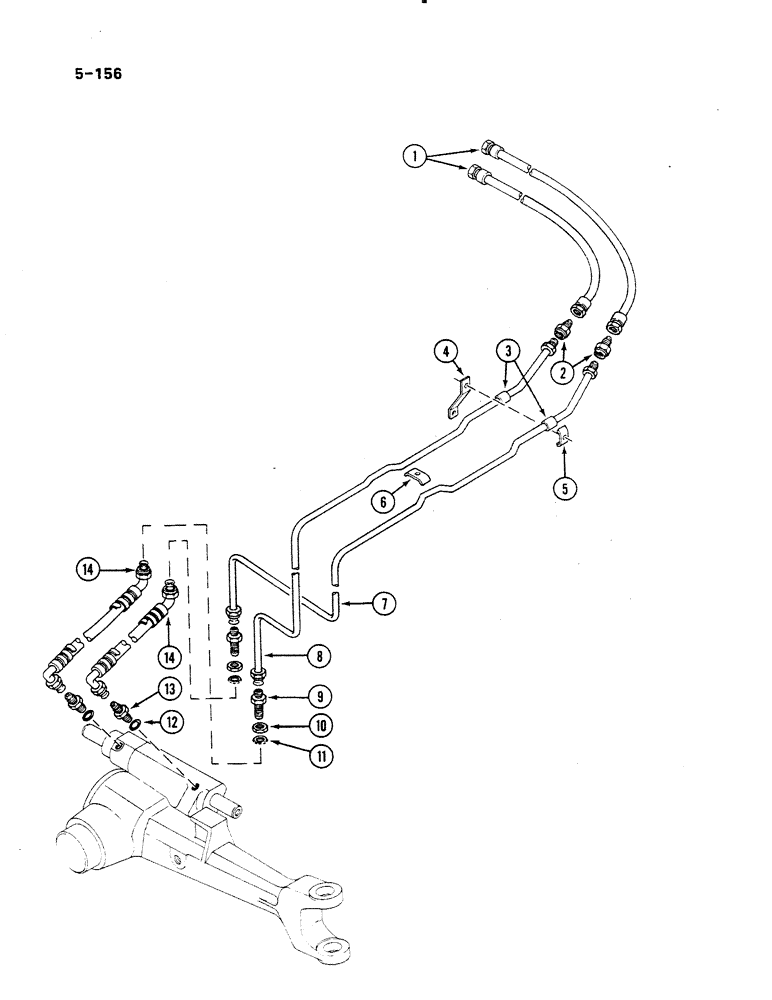 Схема запчастей Case IH 485 - (5-156) - STEERING PIPES FRONT, 4 WHEEL DRIVE, P.I.N. 18001 AND AFTER (05) - STEERING
