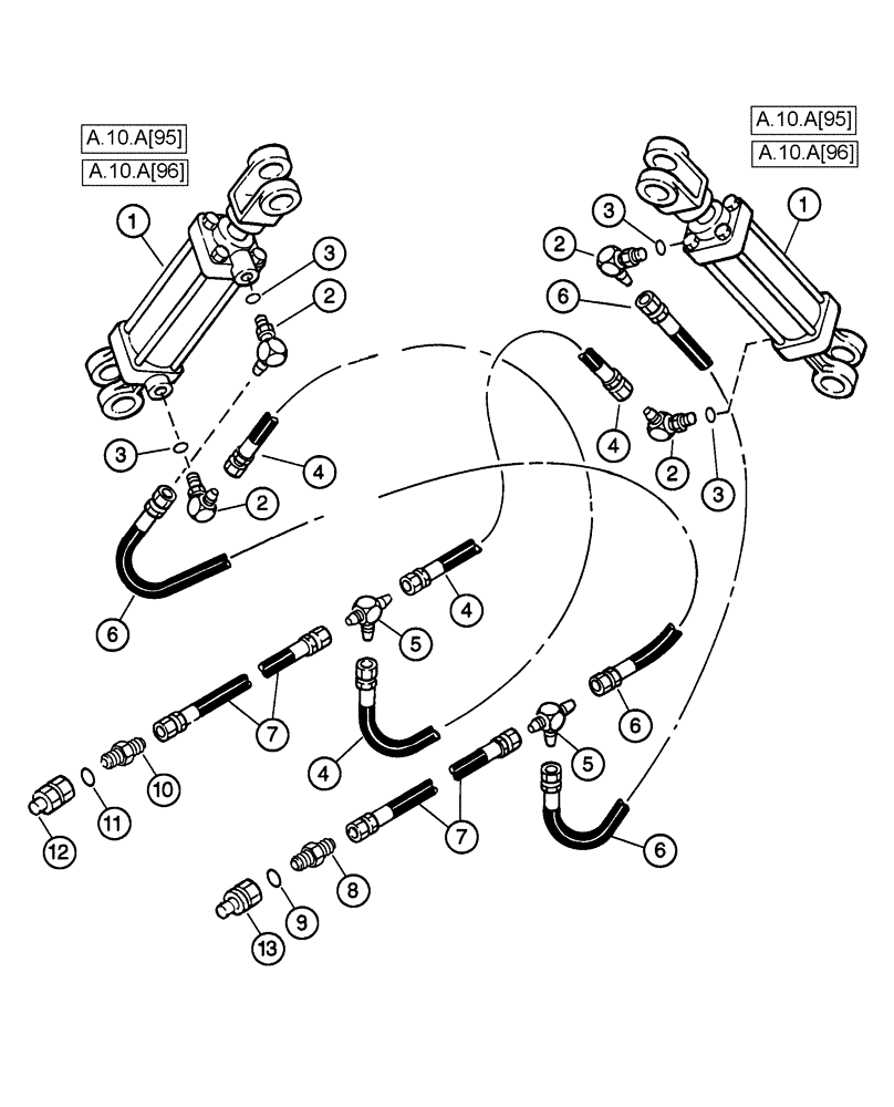 Схема запчастей Case IH 1200 - (A.10.A[42]) - HYDRAULIC CIRCUIT - GULL WING ATTACHMENT, WITHOUT ASSIST WHEELS, 12 ROW NARROW MOUNTED STACKER A - Distribution Systems