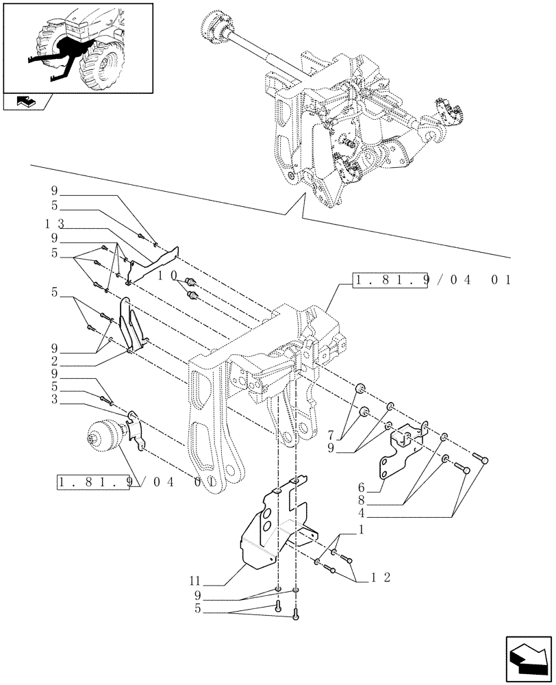 Схема запчастей Case IH PUMA 165 - (1.81.9/04[03]) - (VAR.091) FRONT HPL WITH PTO, WITH AUX. COUPLERS - BRACKETS - C6726 (07) - HYDRAULIC SYSTEM
