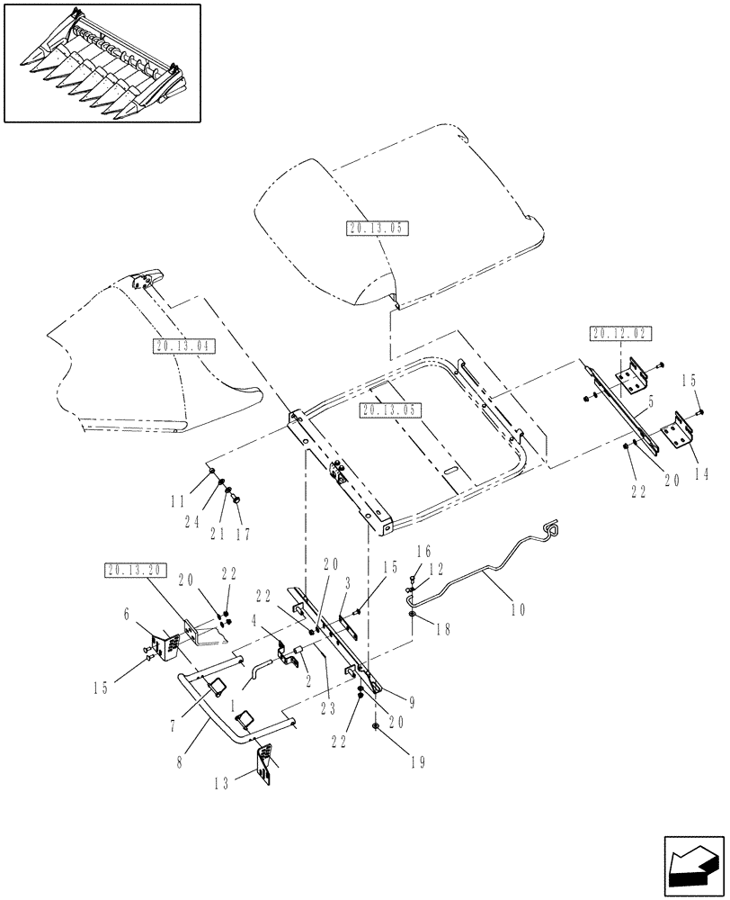 Схема запчастей Case IH 3408-22 - (20.13.06[01]) - INNER DIVIDERS, MOUNT HARDWARE, 36" & 38" (58) - ATTACHMENTS/HEADERS