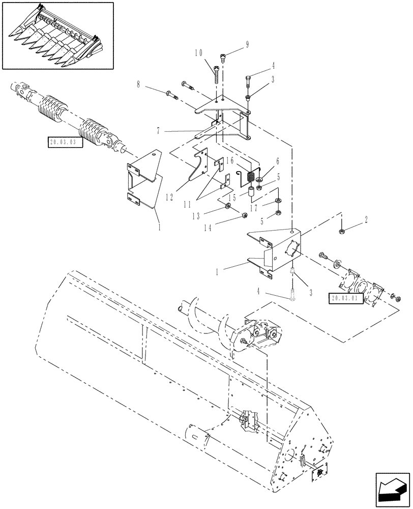 Схема запчастей Case IH 3408-70 - (20.03.04) - PTO SHIELD (58) - ATTACHMENTS/HEADERS