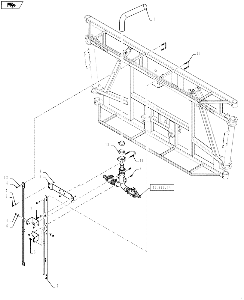 Схема запчастей Case IH 4430 - (40.910.13) - CENTER SECTION PLUMBING, 5 SECTION BOOM, 90 BOOM (40 ) - PLUMBING
